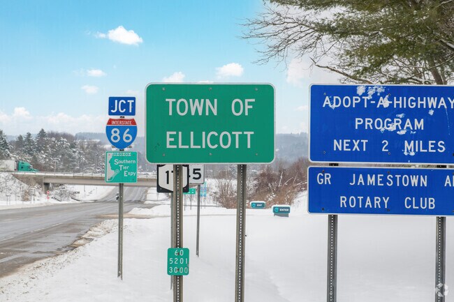 The town of Ellicott is mostly rural, but has a community college and town center in Falconer.