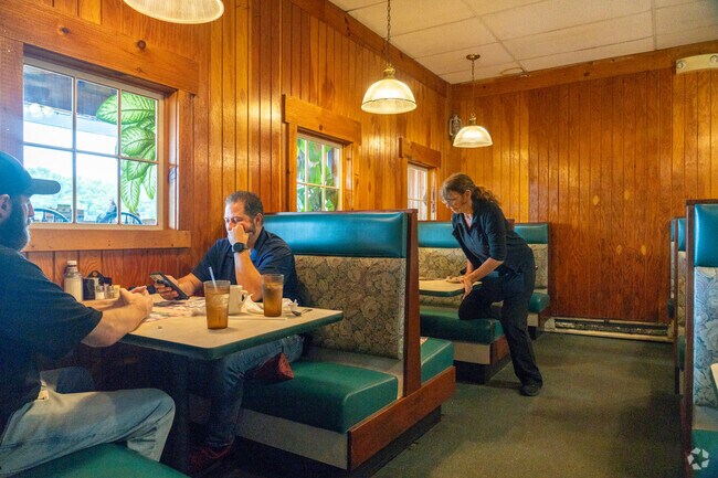 Folks grab breakfast and coffee at the Franklin Town Line Diner.