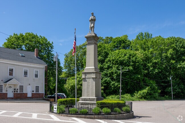 A historic war monument sits proudly in the center of Blackstone.