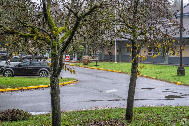 Brookside Elementary School parking lot entrance and signage.