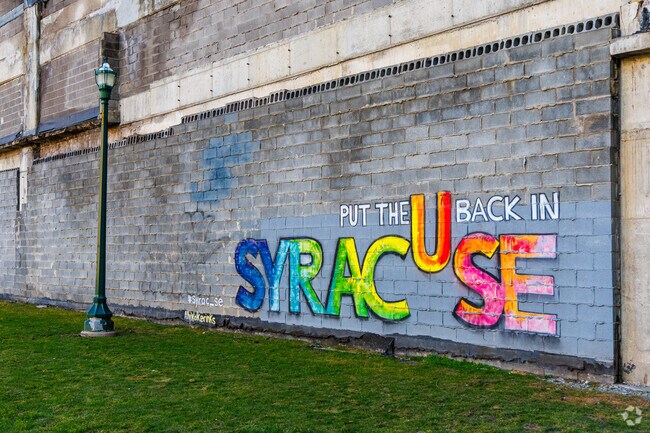 A colorful Syracuse mural can be found in M Lemp Park in Downtown Syracuse.