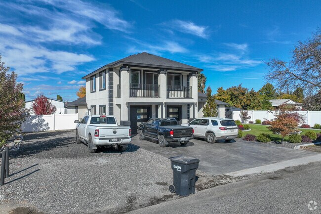 A modern two-story home stands out in Basin City’s quiet streets.