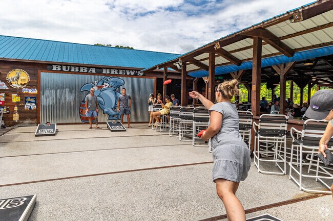Bubba Brews has a recreation area for cornhole while you enjoy your food and beverage.