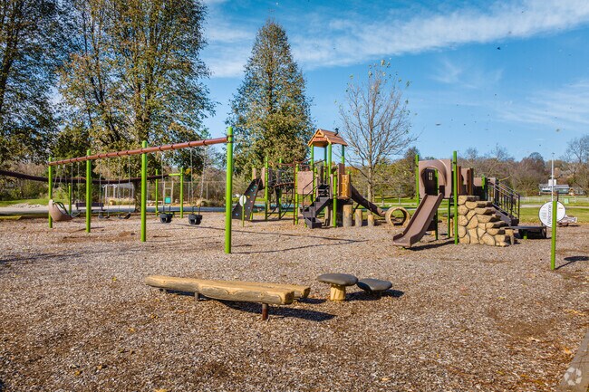 Trout Valley Park features a well maintained playground, basketball courts, and a polo field.