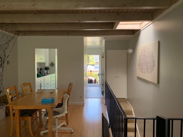 view to kitchen from living room upstairs