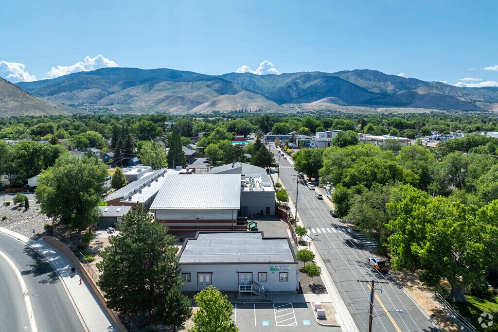 An aerial view of Pioneer High School facing West.