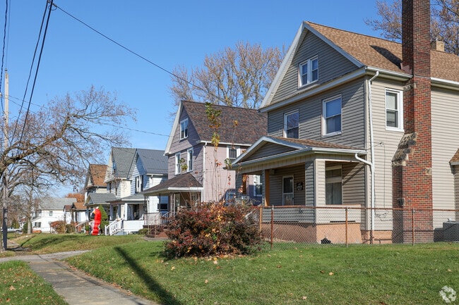 A row of stately colonial houses lines a street in Youngstown's East High neighborhood.