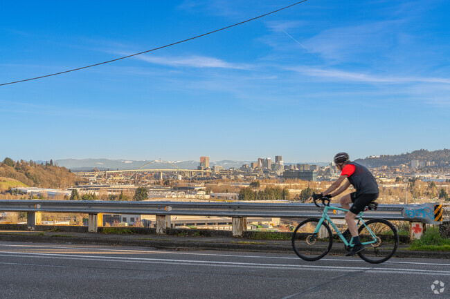 View the Portland skyline while cycling down Willamette Blvd. in University Park.