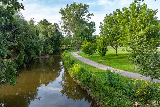 Island Park features a paved path for walking or biking.