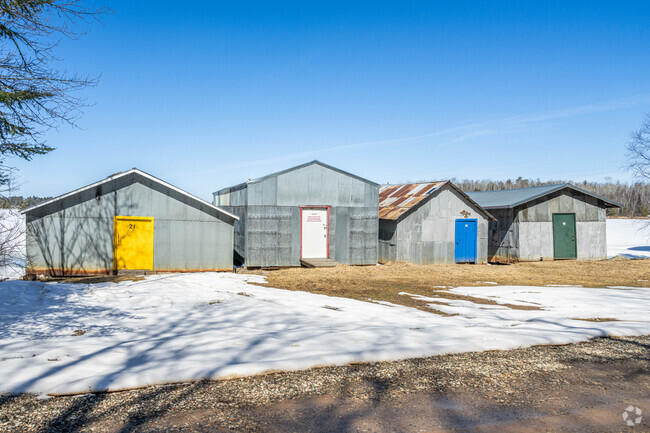 Fish houses line the shoreline along lake vermillion in Soudan.