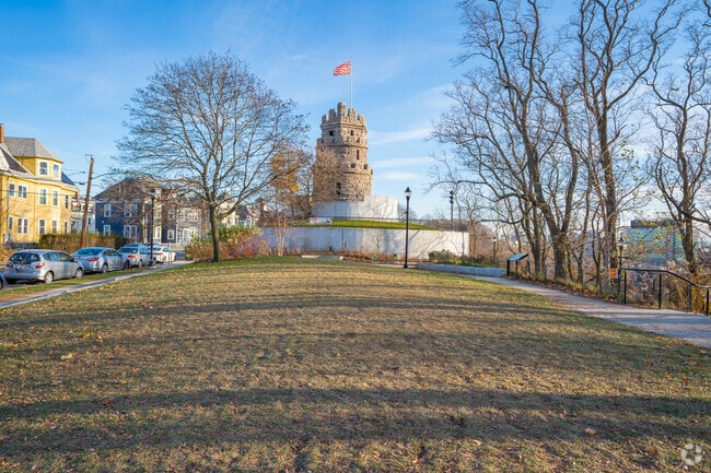 There's a stretch of grass on either side of Prospect Hill Park.