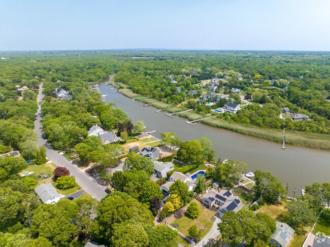 Some homes have a private dock leading out to the bay in Moriches.
