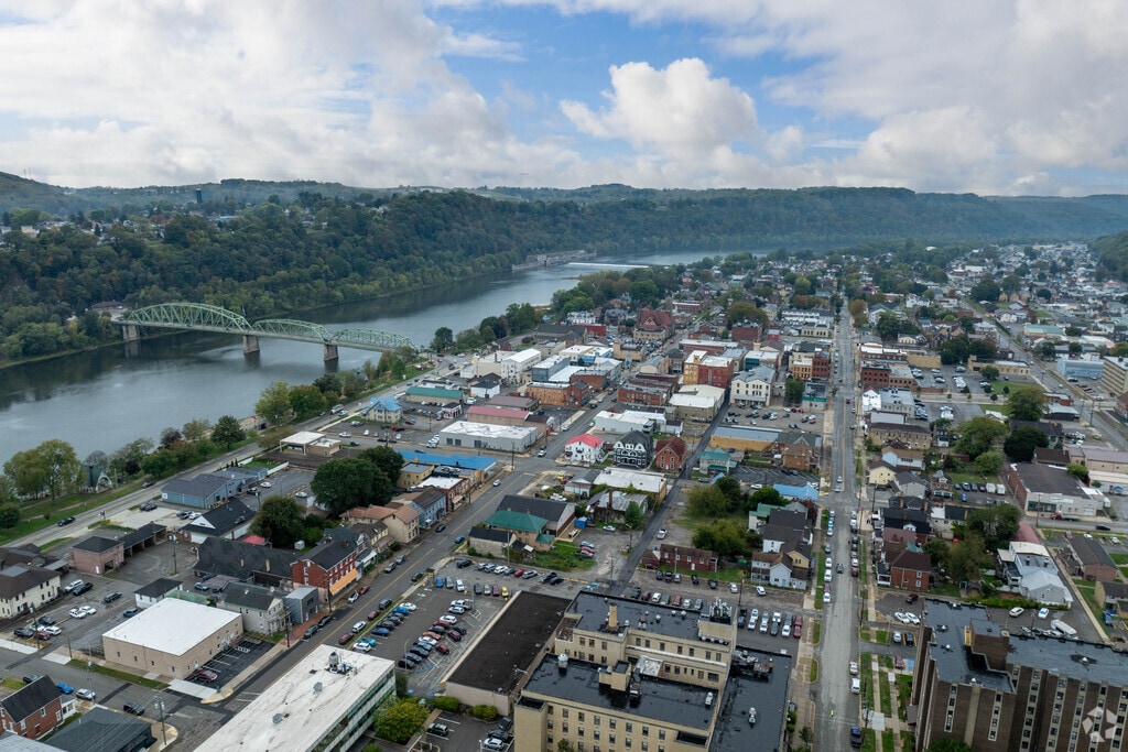 Kittanning sits along the Allegheny River with hills framing its small-town streets.