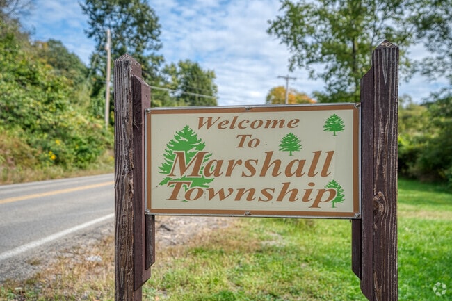 The distinct Marshall Township sign greets visitors and residents to the neighborhood.