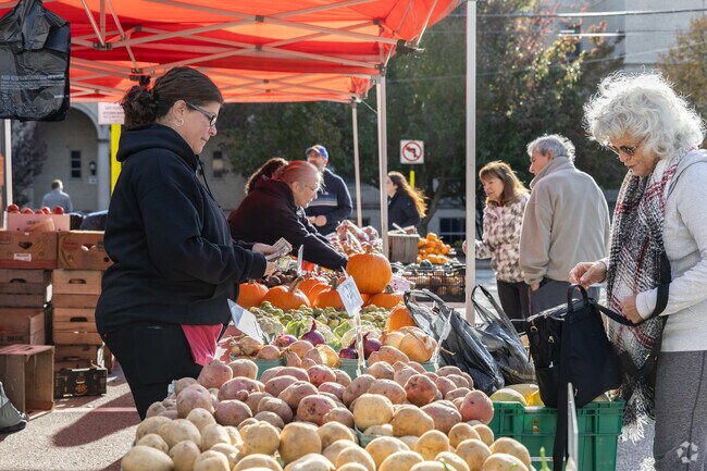 Residents shop for seasonal fruits at the community Uptown Market.