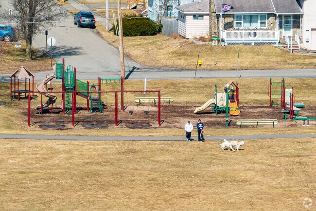 Mercereau Park in Endicott is one of the village's numerous green spaces with open fields, a playground, and a community garden.
