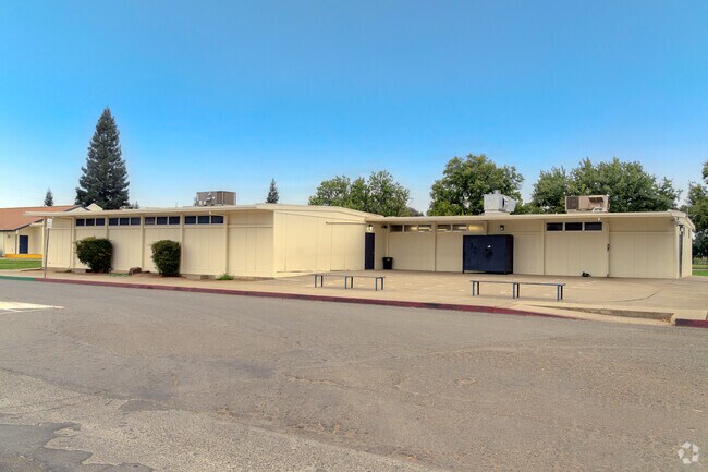 Benches are located throughout the Gridley High School campus letting students rest and socialize between classes.