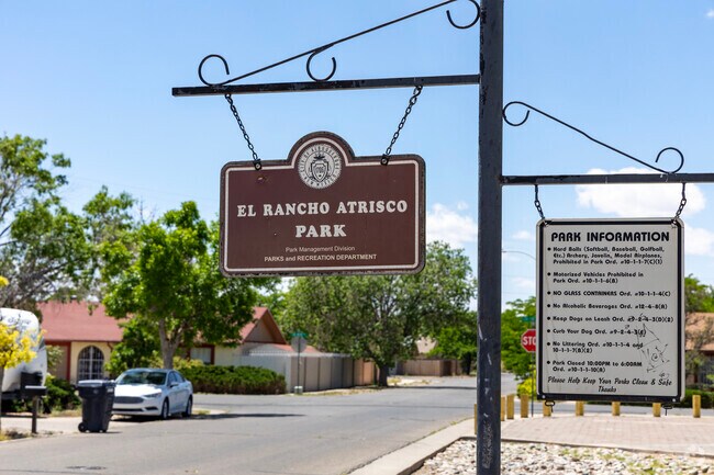 El Rancho Atrisco Park, offers a playground, basketballs courts and walking paths for residents enjoyment.