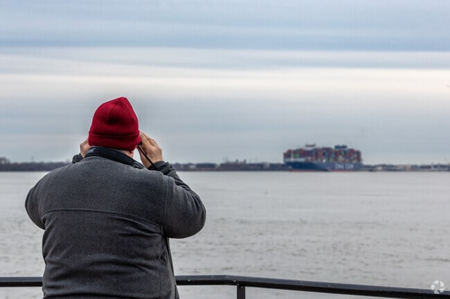 Relax by the river and catch views of cargo ships from Freedom Pier, a few minutes from Fairview
