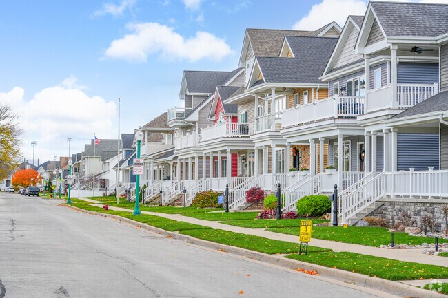 Rows of newly constructed homes line the streets of Whiting near the lakefront.