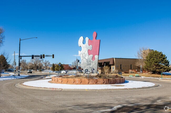 Puzzle artwork livens up the roads in the Two Creeks neighborhood.