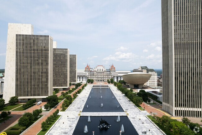Designed by Wallace Harrison, Empire Plaza has become a symbol of downtown Albany.
