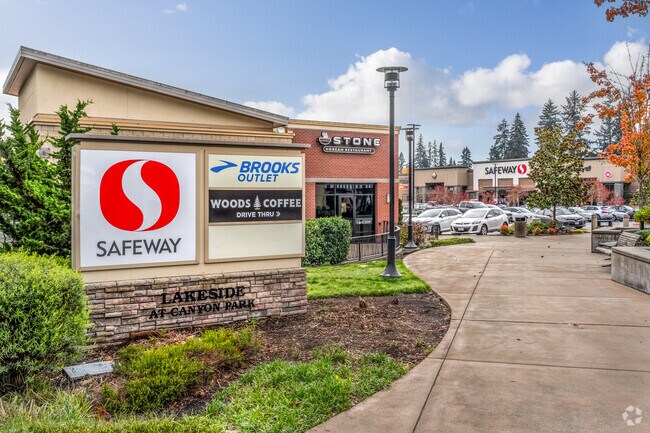Lakeside at Canyon Park in Queensborough-Brentwood features retail stores and dining options.