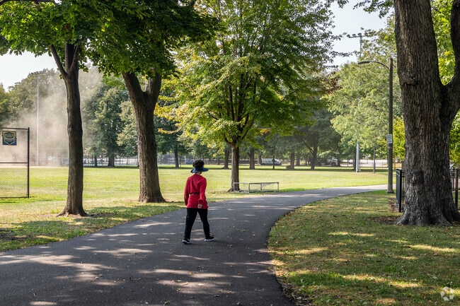 Armour Square Park has wonderful walking paths to enjoy on a nice day near Stateway Gardens.