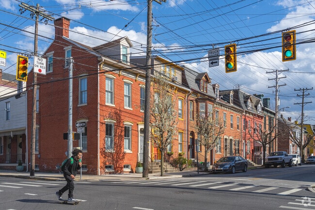 Downtown York's residential streets are filled with classic brick row homes.