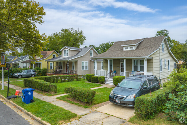 Cozy Bungalow style homes with small yards fill the residential streets of Waltherson.