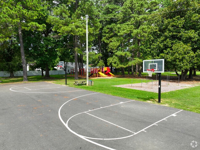 Chamberlayne Elementary School has a basketball court by the playground.