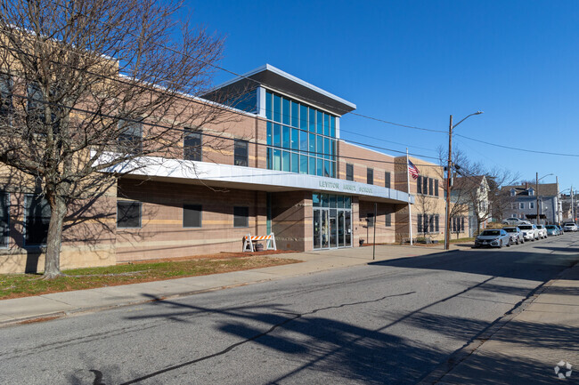 Front left entrance of Leviton Dual Language School in Providence, Rhode Island.
