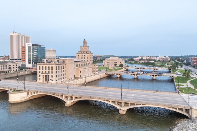 The Cedar River flows through Downtown Cedar Rapids, providing a scenic backdrop for the city.