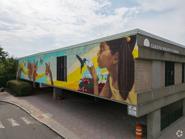 German Gerena Community School
is a large beautiful campus with a great expressive painting.