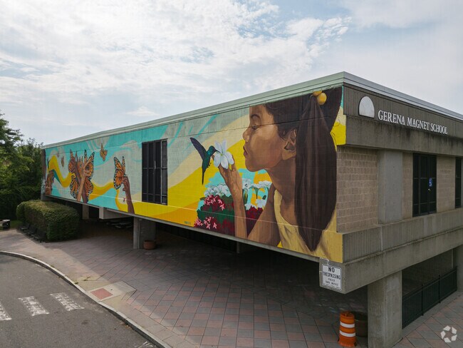 German Gerena Community School
is a large beautiful campus with a great expressive painting.