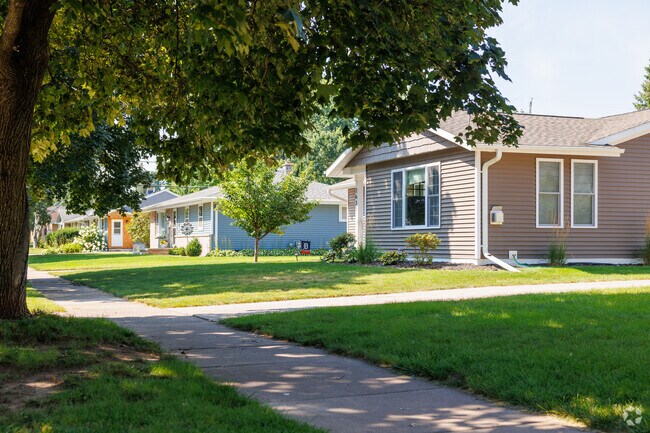 Sidewalks line most streets in the Huntley Houses neighborhood.