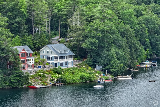 Homes along Lake Morey in Fairlee have private docks for water activities.