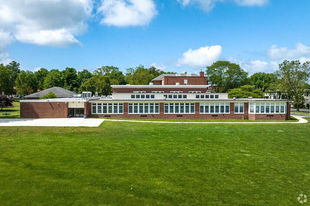 A play field and the building at Washington School, Summit, NJ.
