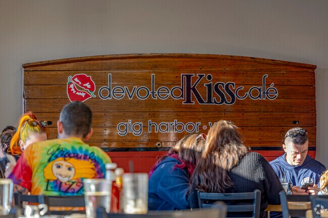 A local favorite for breakfast, Devoted Kiss Cafe in Gig Harbor North sits along the water with a view from every seat.