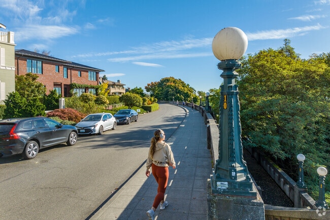 Locals often stroll the promenade along 8th Avenue West in North Queen Anne.