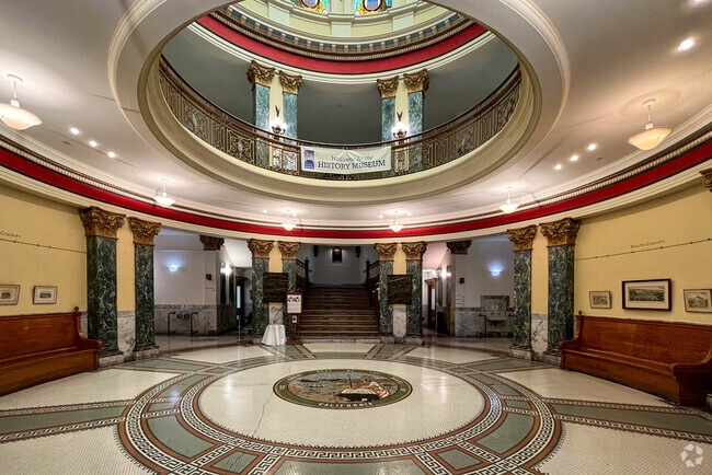 The San Mateo County History Museum features grand high ceilings in Downtown Redwood City.