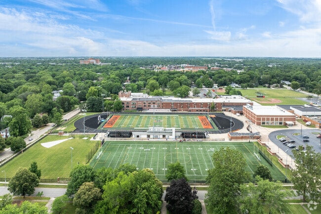 Urbana High School has sports fields including football and soccer adjacent to the school.