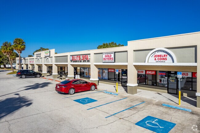 Bay Pines Plaza has a local hair salon, tattoo shop, jewelry store, and sports bar.