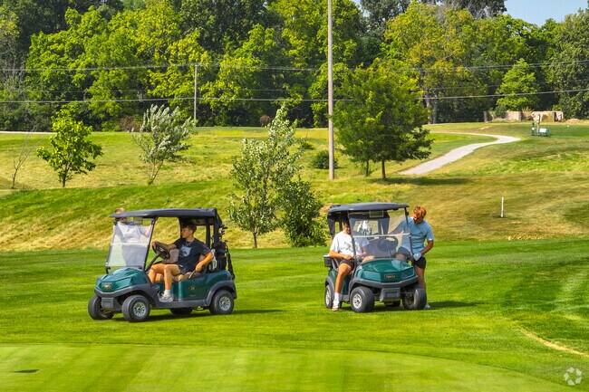 Friends ride golf carts at Timber Ridge Golf Club in Ossian.