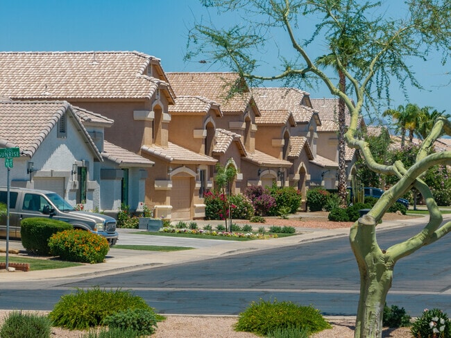 Rows of colorful two-story stucco homes line the streets of Superstition Springs.