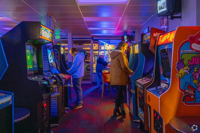 Arcade 2084 is an 80's replica arcade the features a speak easy and serves artisanal pizza.