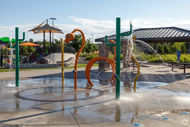 The "Sprayground" at the inclusive playground in Tallyn's Reach is very popular in the Summer.