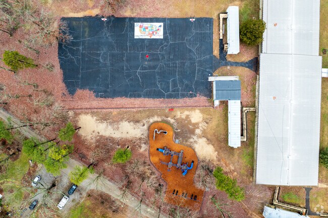An aerial view of the sports field at Davis Elementary School.