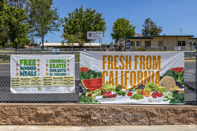 The banners at the entrance of the Fallbrook STEM Academy in Fallbrook.