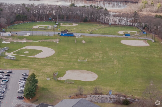 Sporting fields grace the park-like back area of Dr. Kevin M. Hurley Middle School.